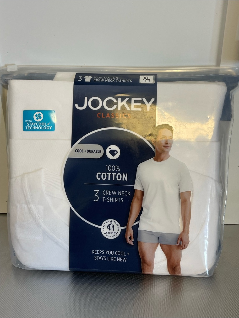 3 Jockey Classics 100% Cotton Crew Neck T-Shirt Under Shirt Cool & Durable Sz XL